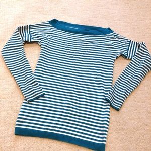 Club Monaco Boat Neck Turquoise Green Striped Knit Sweater P/S